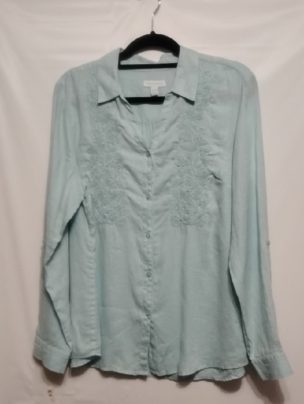 Charter Club Light Blue Embroidered Button-Front Women's Top